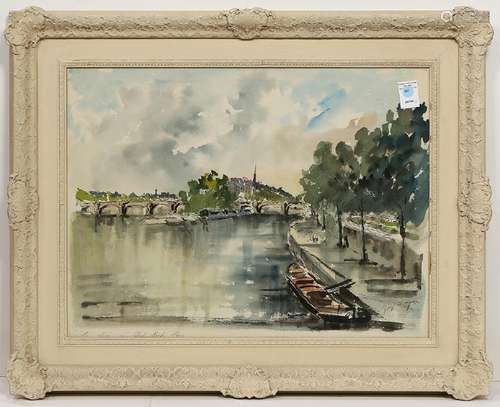 Watercolor, Le Seine au Pont Neuf, Paris