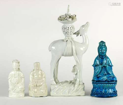 Chinese Blanc de Chinese/Turquoise Porcelain Figures