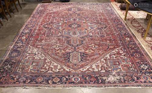 Persian Heriz carpet, 14'2'' x 10'2'' (wear)