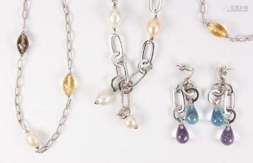 Cultured pearl, multi-stone and sterling silver jewelry