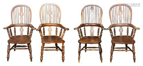 (Lot of 4) Windsor stick back armchairs, 19th Century,