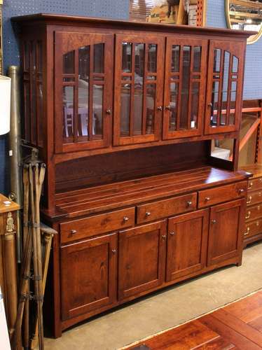 Mission Style Sideboard with four door glass top above