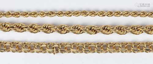 (Lot of 3) 14k yellow gold and metal bracelets