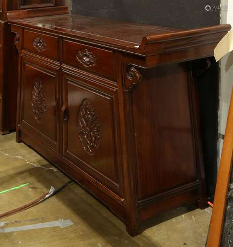 Chinese Wood Sideboard, Bird/Flower