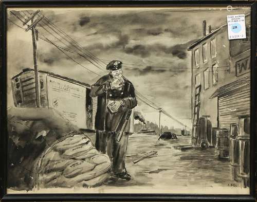 Irish Cop, ink wash on paper