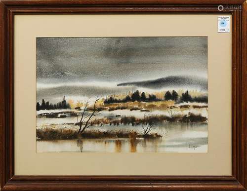 Watercolor, Misty Marsh