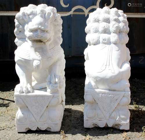 (lot of 2) Chinese style cast polished marble foo