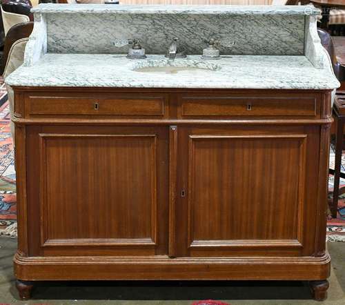 Edwardian vanity, having a green and white marble top,