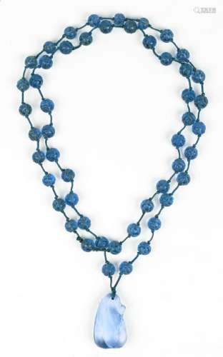 Chinese Blue Glass Bead Necklace