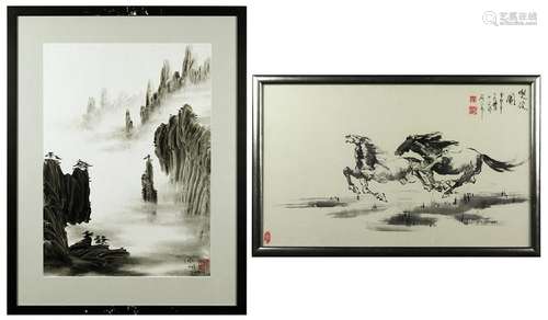 Chinese Paintings, Guan Yaojiu, Horse/Landscape