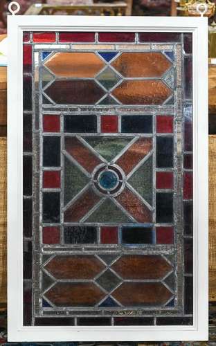 Victorian leaded glass panel, centered with a circular