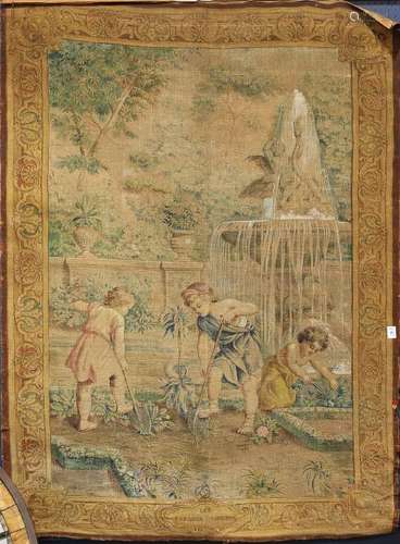 Italian painted scenic tapestry panel, circa 1870, the