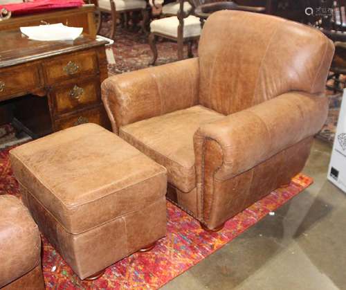 (lot of 2) Art Deco style leather club chair with