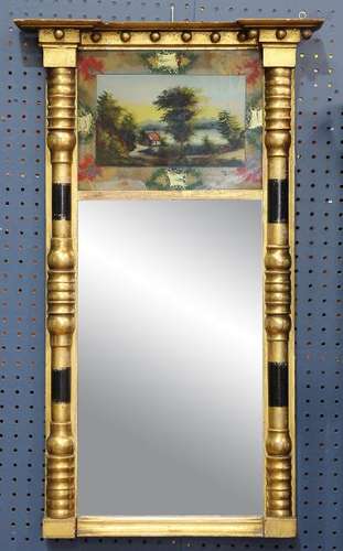 Federal giltwood eglomise decorated looking glass