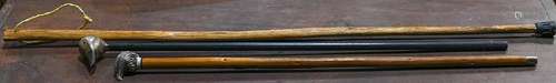 (lot of 3) Vintage walking stick group, including a rib