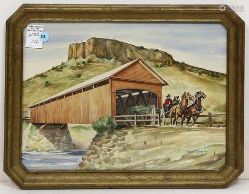 Watercolor, Covered Bridge Scene