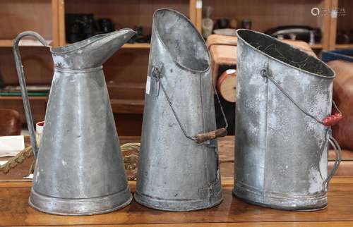 (lot of 3) French tin watering cans, largest 20