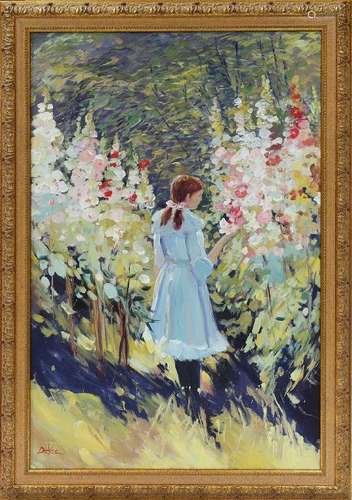 Painting, Girl Among the the Hollyhocks