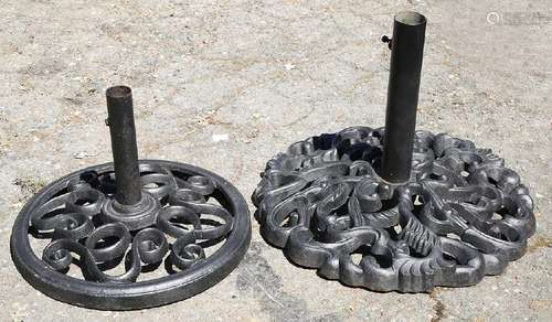 (lot of 2) Modern black painted metal umbrella stands