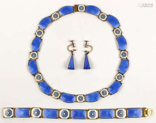 David Anderson enamel, sterling silver and gilt jewelry