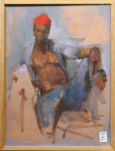 Painting, Seated Man with Red Fez Posing