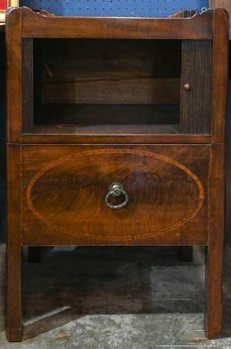 Edwardian fruitwood tambour cabinet, having a single