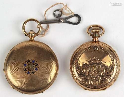 (Lot of 2) 14k yellow gold pocket watches