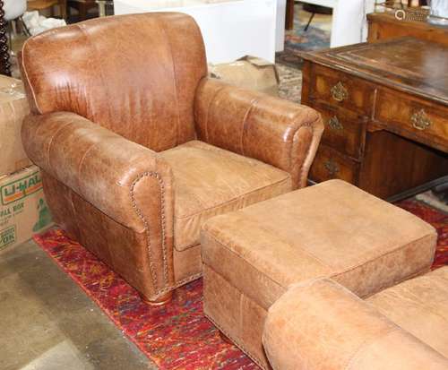 (lot of 2) Art Deco style leather club chair with