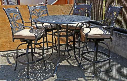 Modern outdoor dining set, consisting of a tall table,