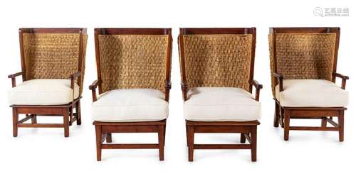 A Set of Four British Colonial Style Woven-Back