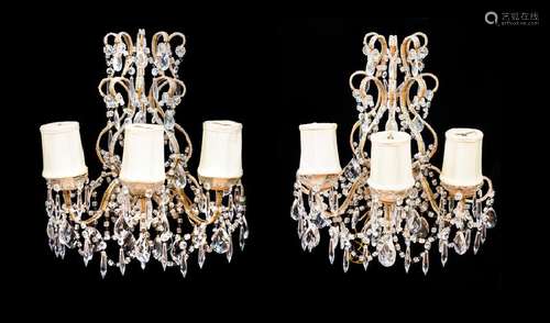 A Pair of Continental Giltwood and Cut Glass