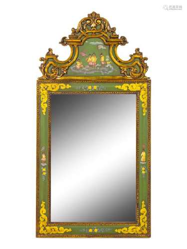 A George II Style Painted and Parcel Gilt Mirror