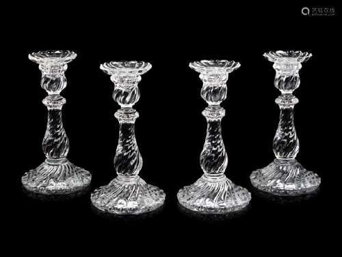 *Four Baccarat Molded Glass Candlesticks