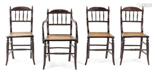 *A Set of Four Victorian Turned Oak Game Chairs