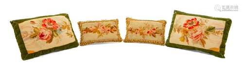 Four Aubusson Tapestry Upholstered Pillows