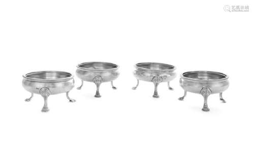 A Set of Four English Silver Salt Cellars Various