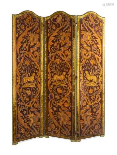 *A Victorian Needlepoint Three-Panel Floor Screen