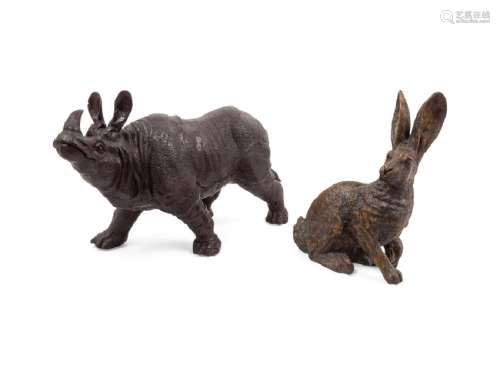 *A Bronze Rabbit and a Bronze Rhinoceros