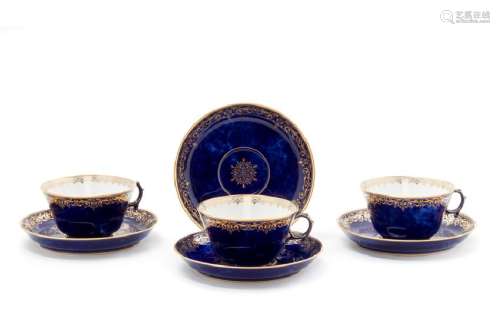A Group of Sevres Porcelain Teacups and Saucers