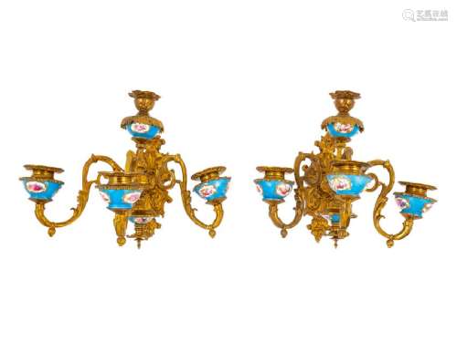 A Pair of Sevres Style Porcelain and Gilt Bronze