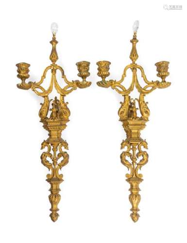*A Pair of Neoclassical Gilt Bronze Two-Light Sconces