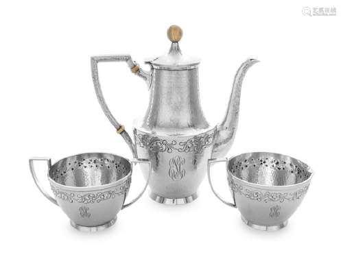 An America Arts & Crafts Silver Three-Piece Coffee