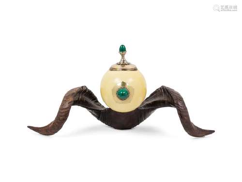 *An Ostrich Egg and Malachite Mounted Table Ornament