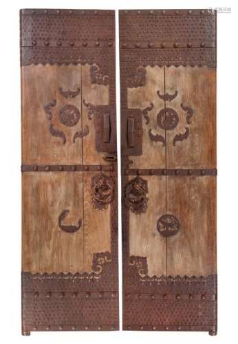 A Pair of Chinese Iron Mounted Hardwood Doors