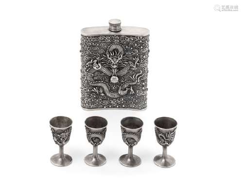 A Chinese Export Silver Drink Set