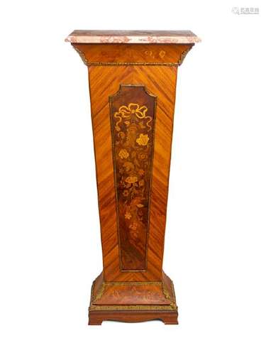 A French Gilt Bronze Mounted Marquetry Pedestal