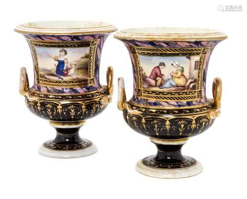 A Pair of Bloor Derby Porcelain Urns