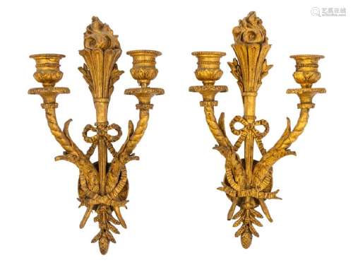 *A Pair of Neoclassical Giltwood Two-Light Sconces