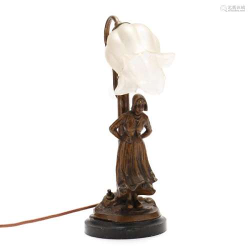 Vintage Bronzed Dutch Girl Table Lamp