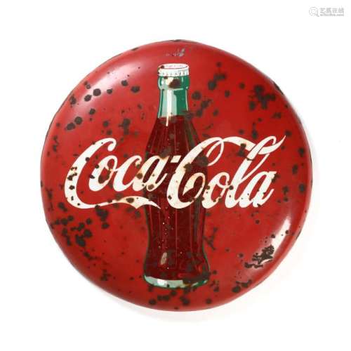 Vintage Enameled Coca-Cola Button Sign